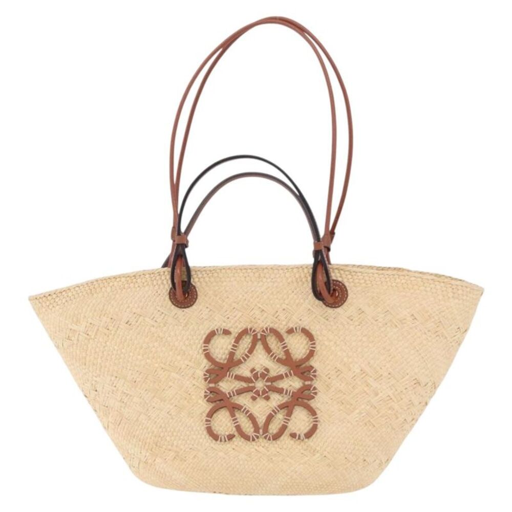 Loewe Anagram Basket Raffia Beige Wood Tote Bag Bag